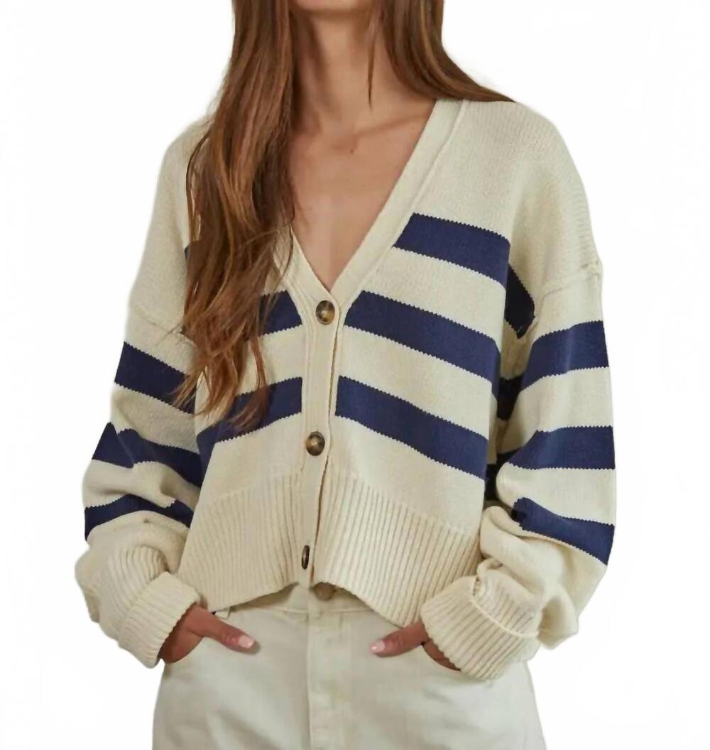 NEW BY TOGETHER knit sweater striped button down cardigan in black/off-white